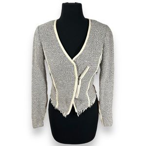 Rebecca Taylor Tweed Zip-Up Crop Blazer Jacket w/ Leather‎ trim Womens 2